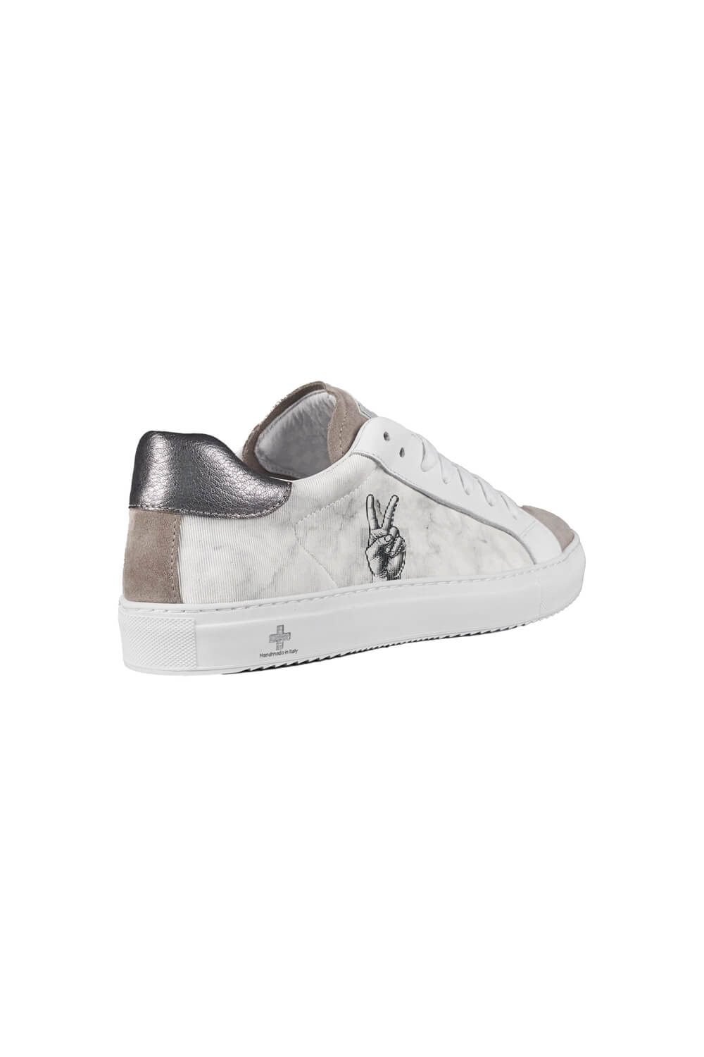 Suede Leather Hologram  Logo Low Top City Sneaker Taupe/White/Grey
