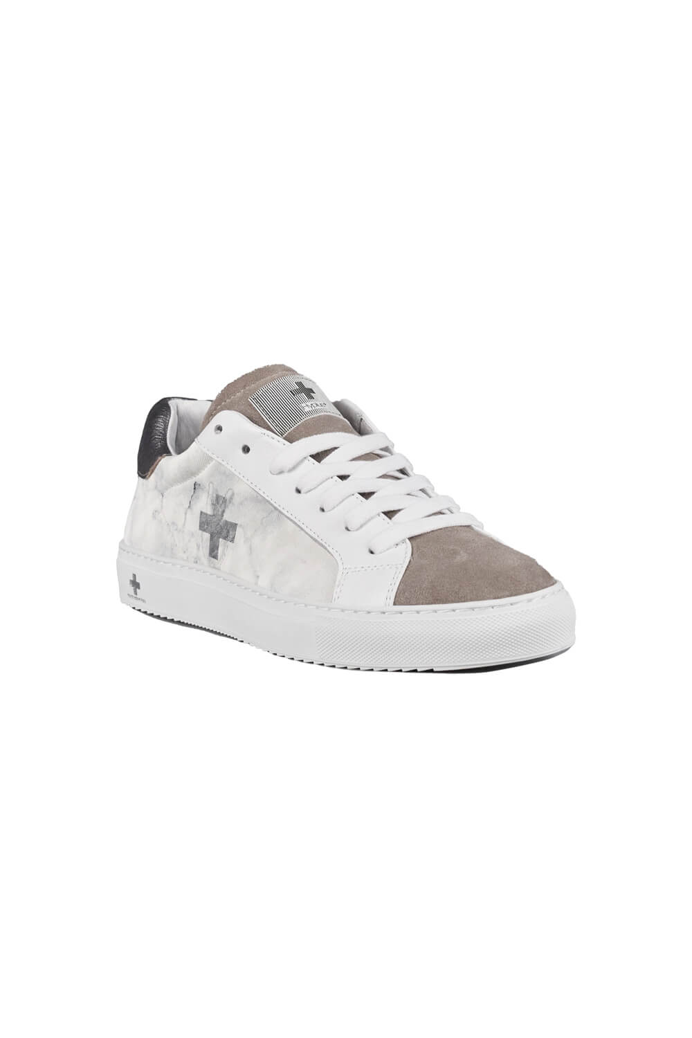 Suede Leather Hologram  Logo Low Top City Sneaker Taupe/White/Grey