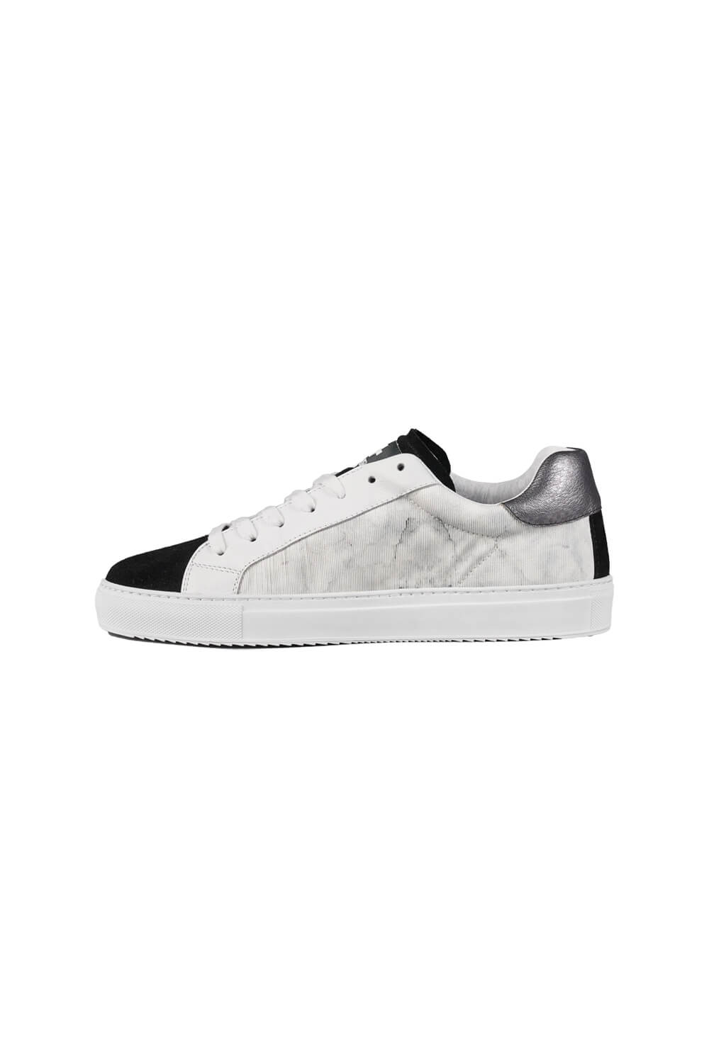 Suede Leather Hologram  Logo Low Top City Sneaker White/Black