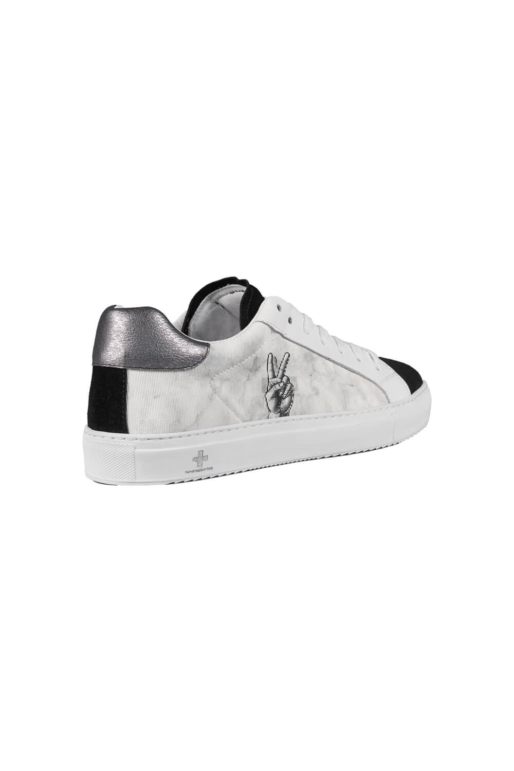 Suede Leather Hologram  Logo Low Top City Sneaker White/Black