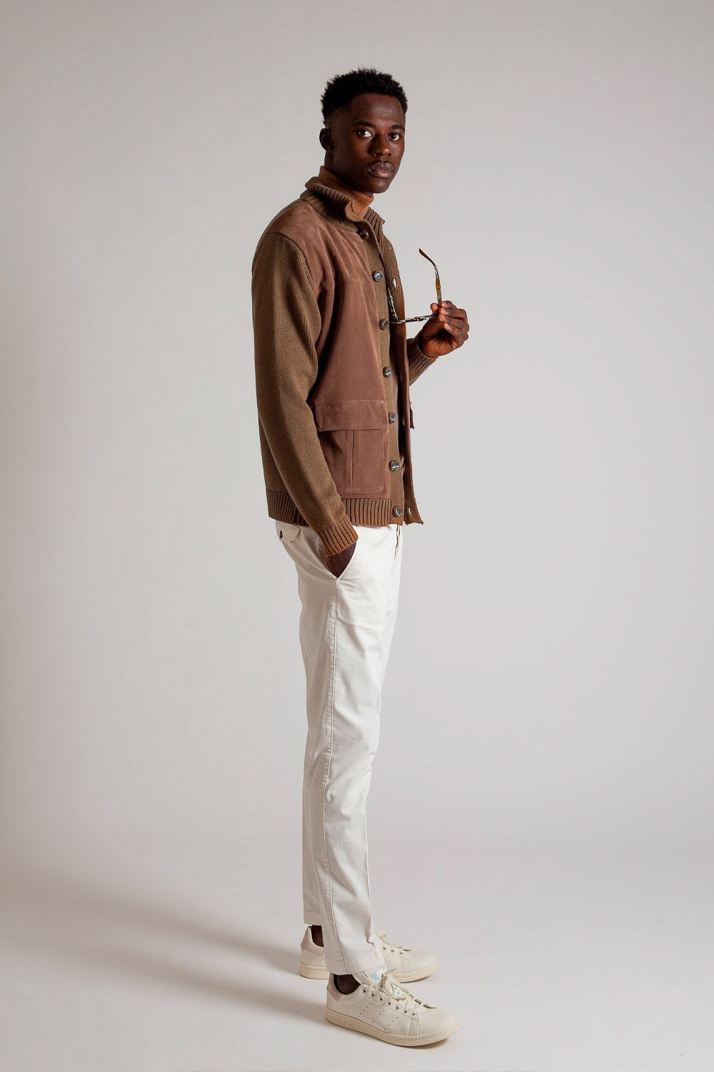 Suede Knitted Jacket Camel