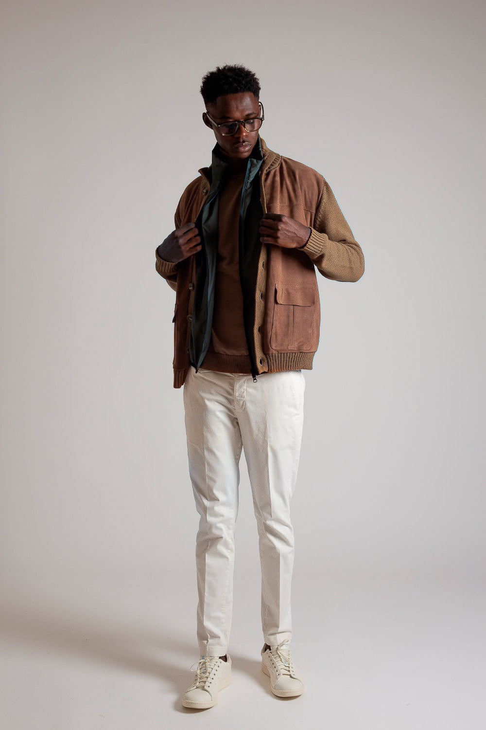 Suede Knitted Jacket Camel