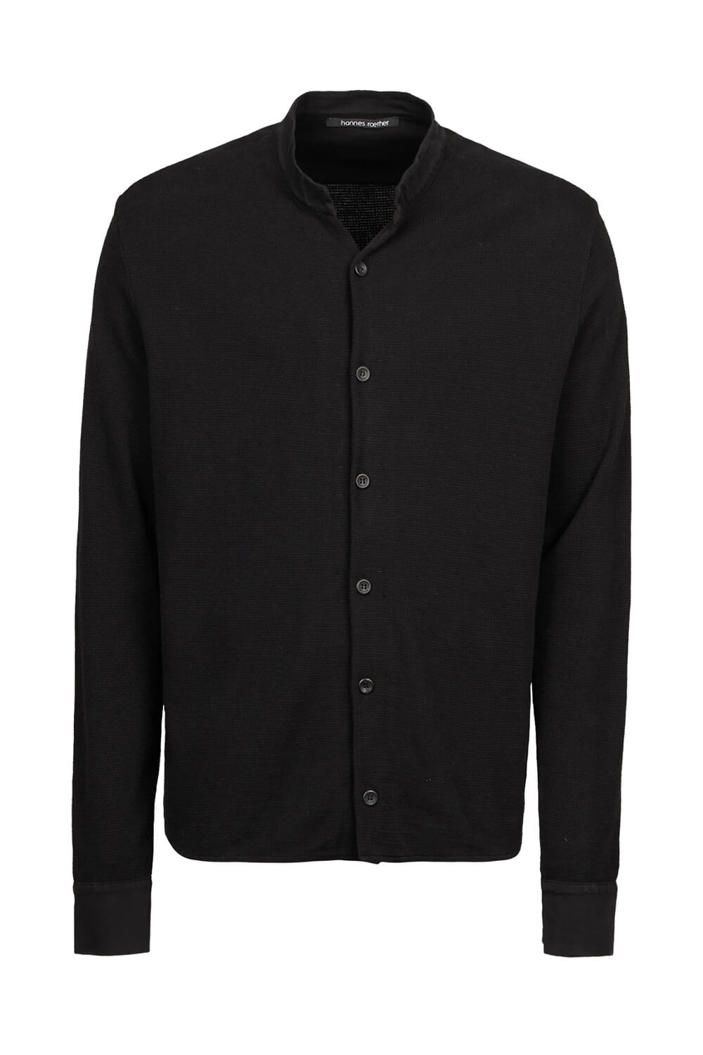 Textured Cotton Mandarin Collar Shirt Black
