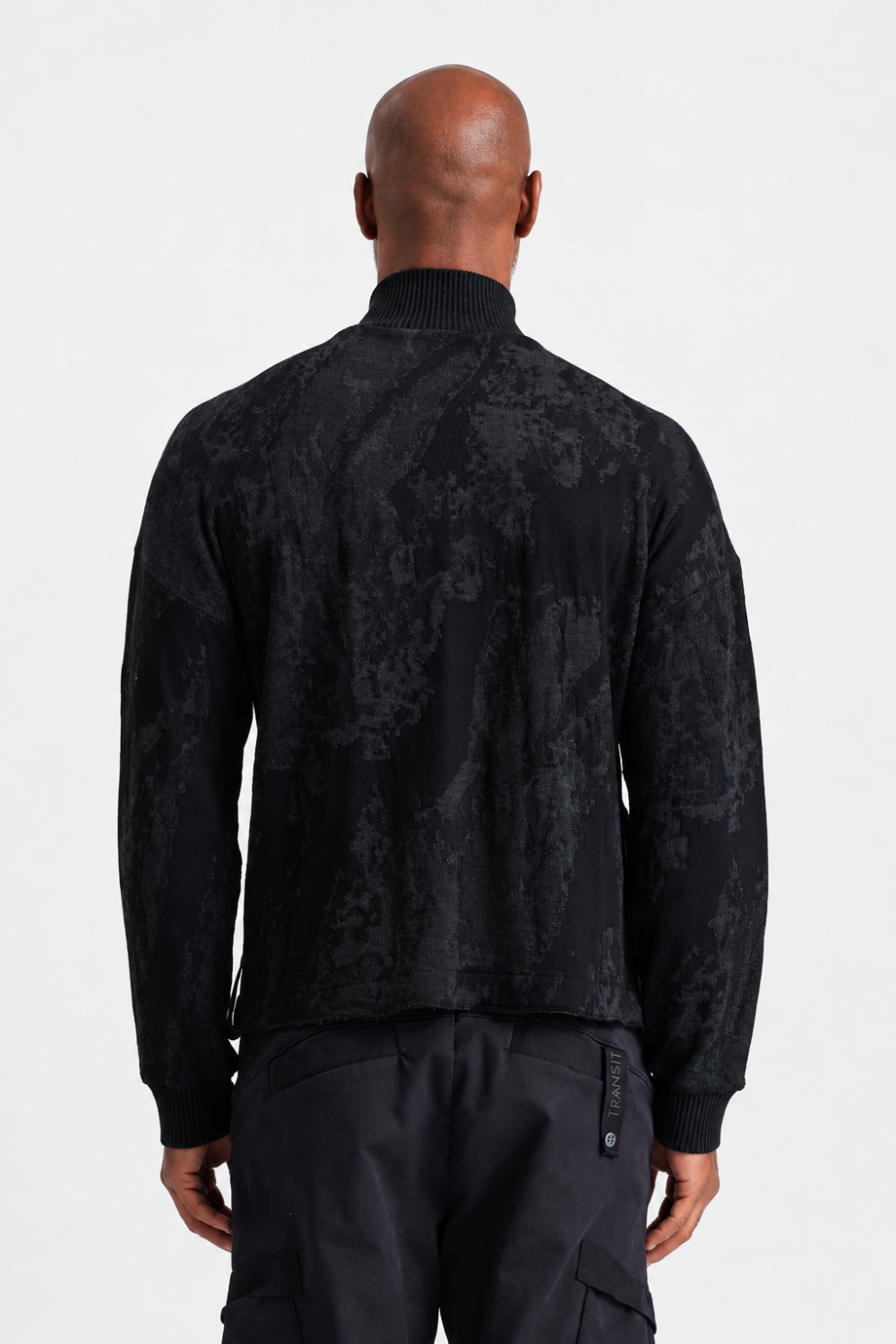 Relaxed-Fit Wool/Viscose Jacquard Zip-Up Jacket Black