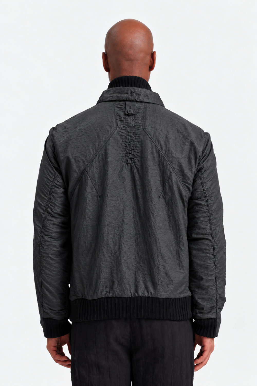 Reversible Water-Repellent Nylon & Herringbone Wool Jacket Black