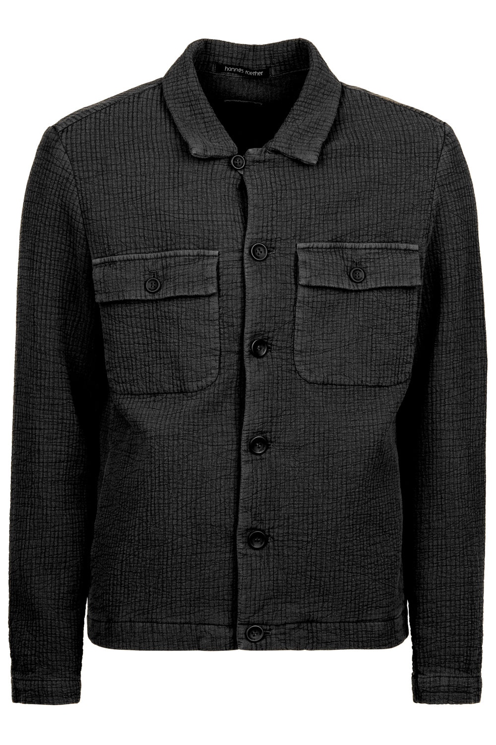 Textured Cotton Design Overshirt Black