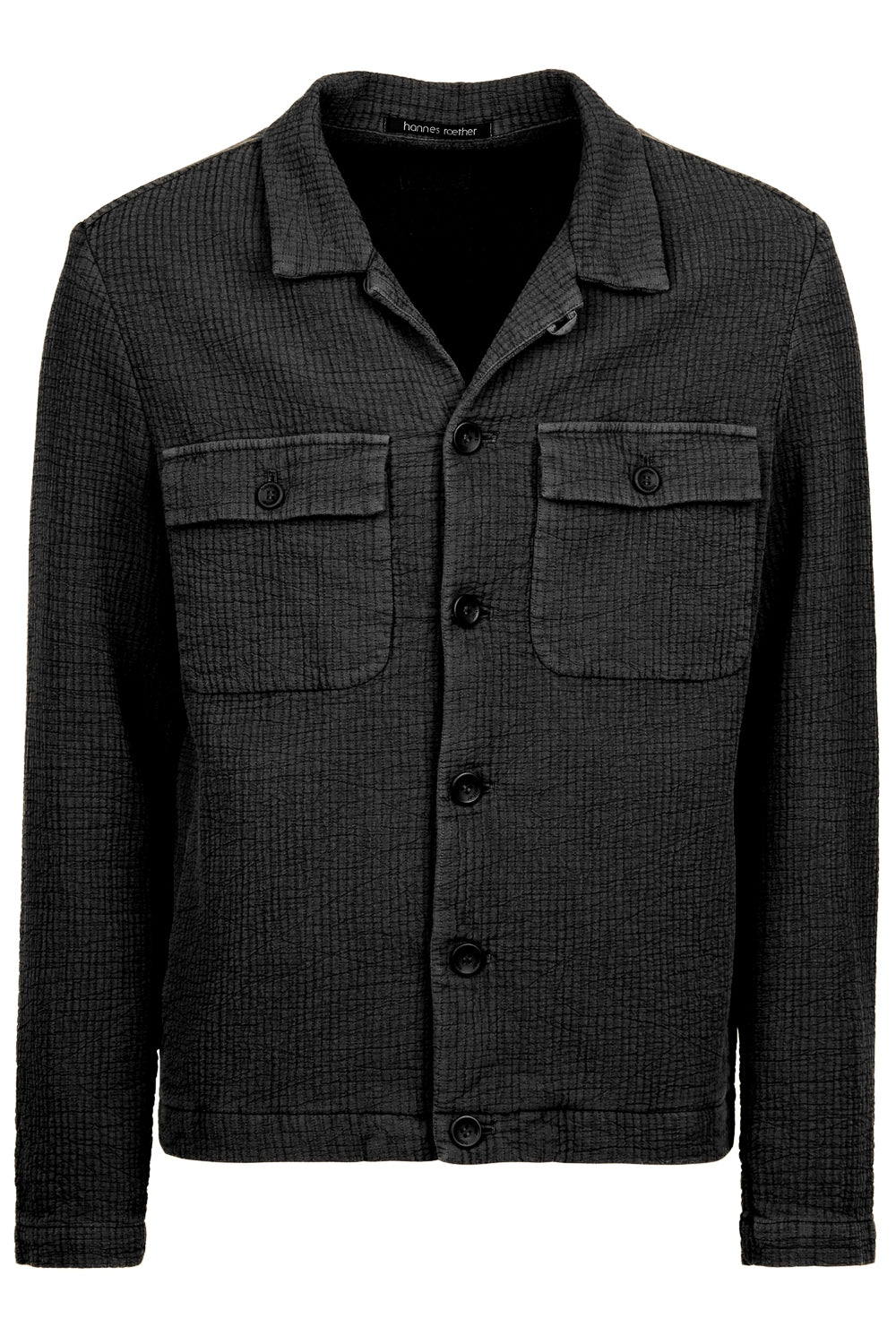 Textured Cotton Design Overshirt Black