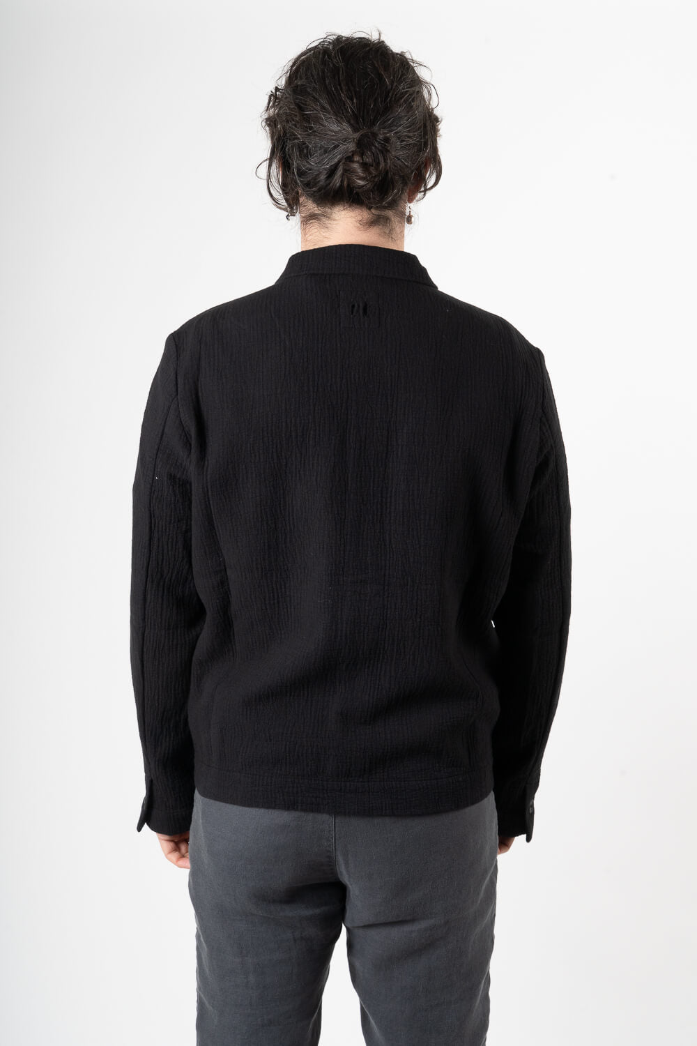Textured Cotton Design Overshirt Black
