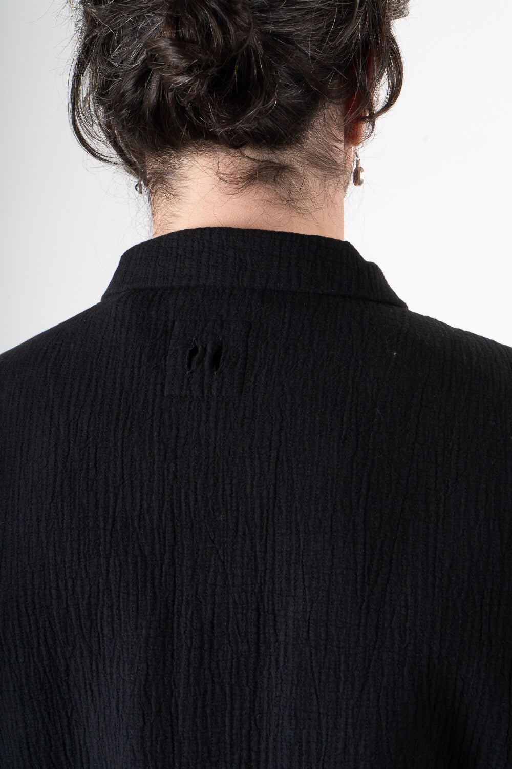 Textured Cotton Design Overshirt Black