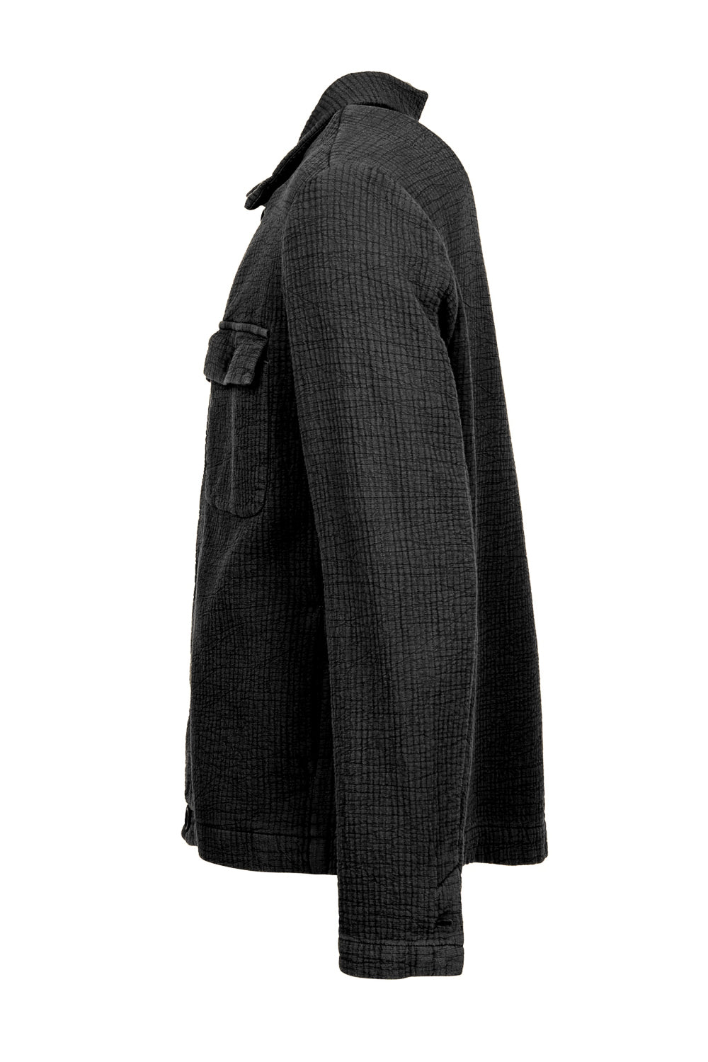 Textured Cotton Design Overshirt Black
