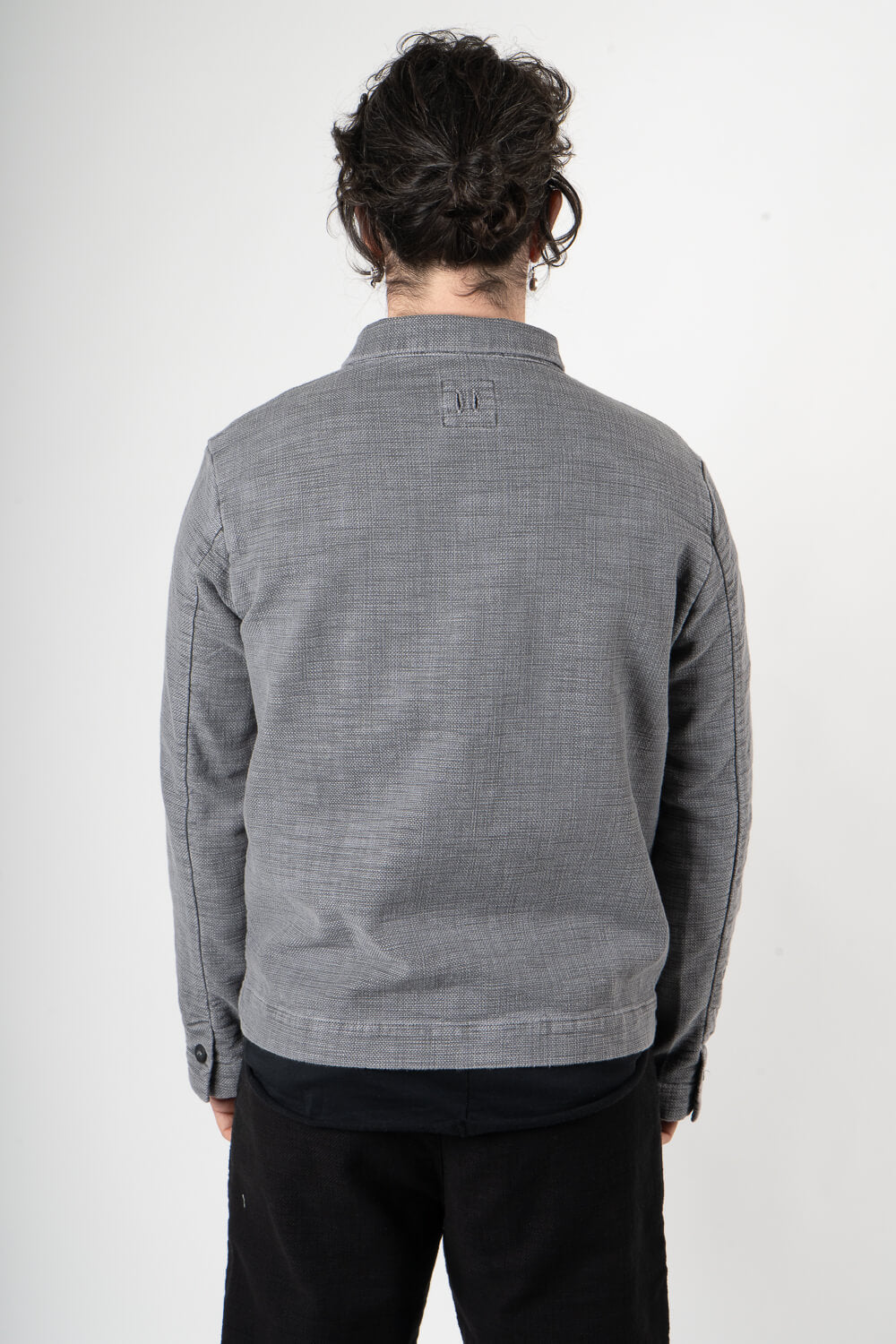 Textured Cotton Front Pocket Overshirt Grey