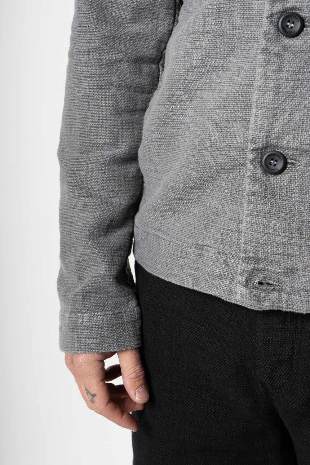 Textured Cotton Front Pocket Overshirt Grey