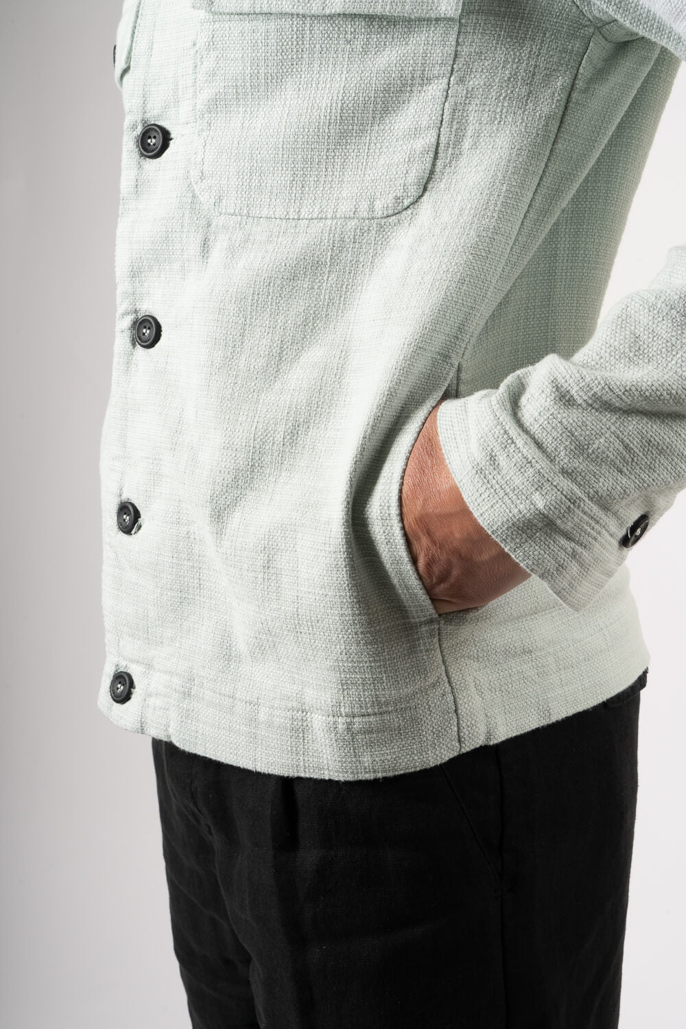 Textured Cotton Front Pocket Overshirt Matcha