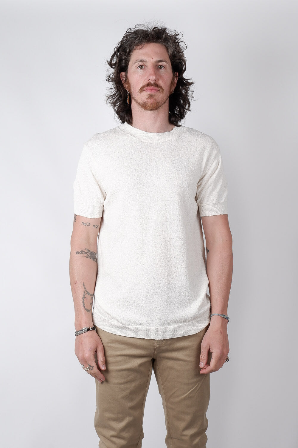 Textured Cotton T-Shirt Cream