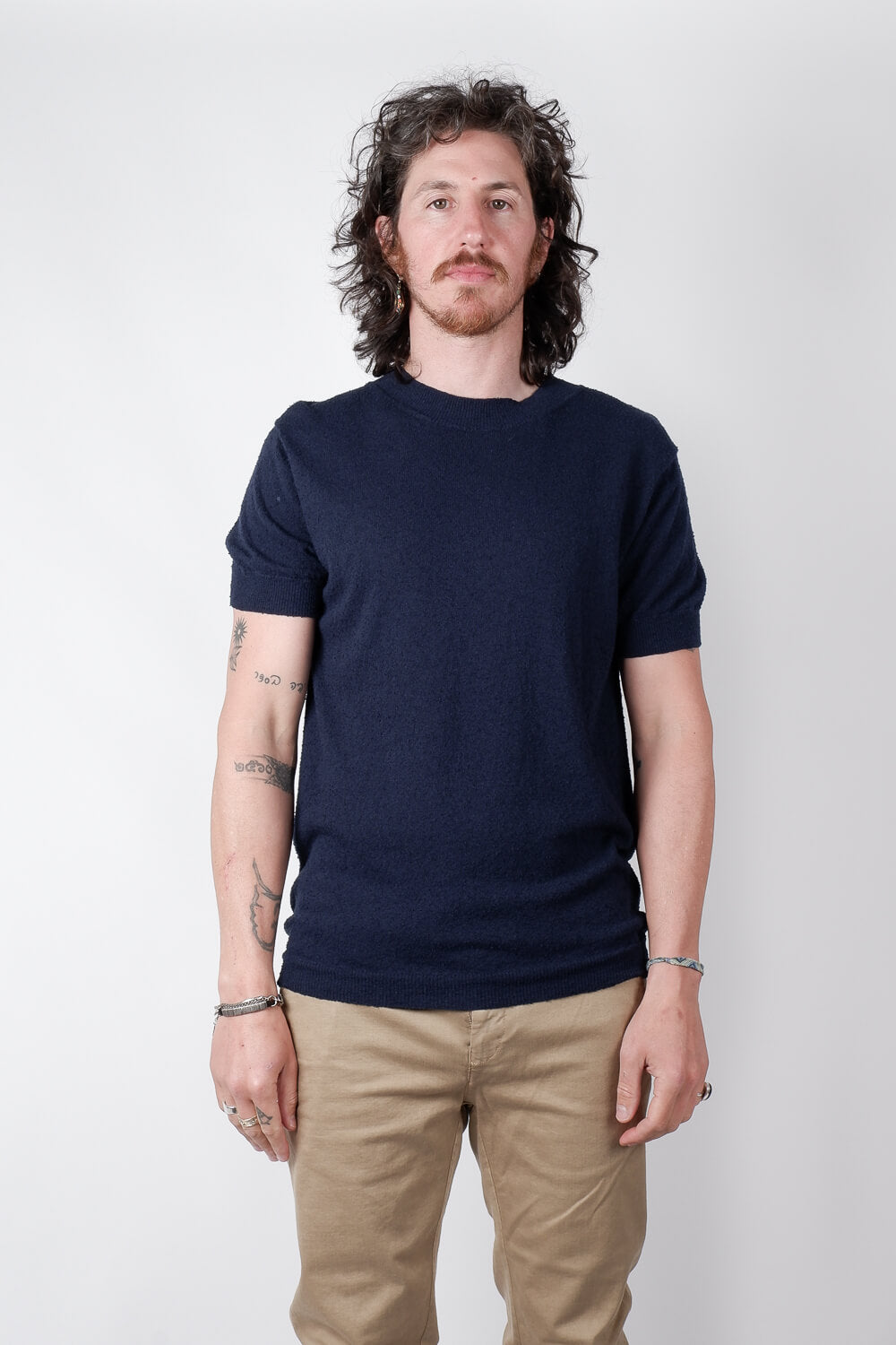 Textured Cotton T-Shirt Navy