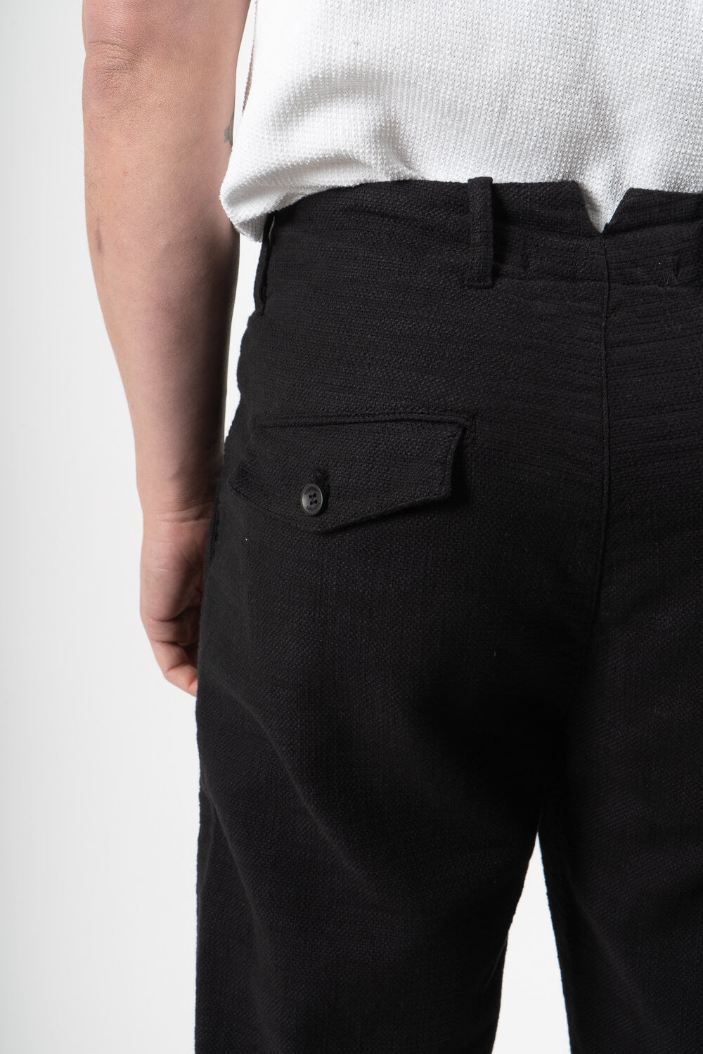 Textured Cotton Trousers Black