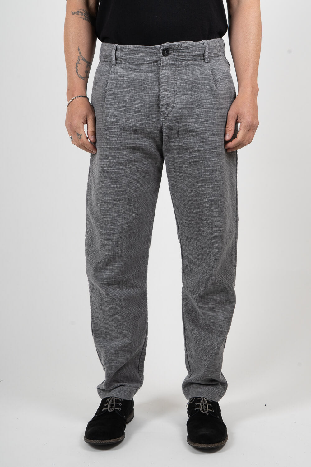 Textured Cotton Trousers Grey