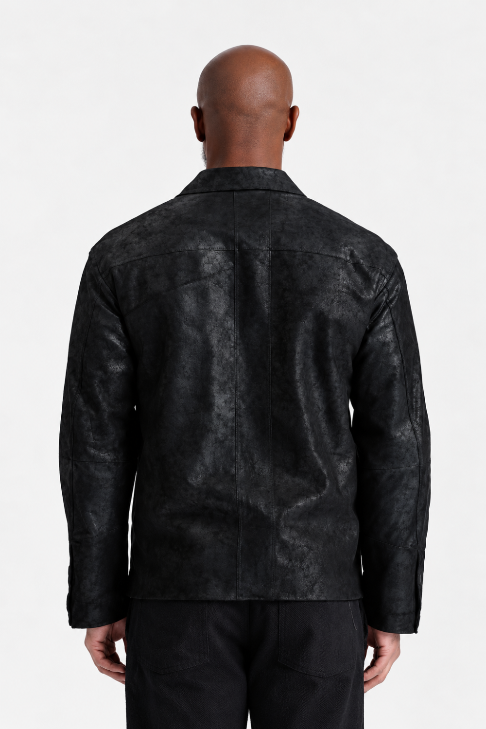 Marbled Lambskin Overshirt W/ Boiled Wool Interior Black