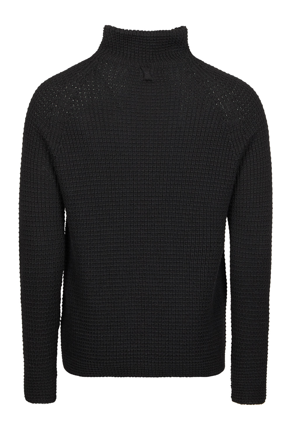 Textured Rib Lana Wool Half Zip Funnel Neck Jumper Black