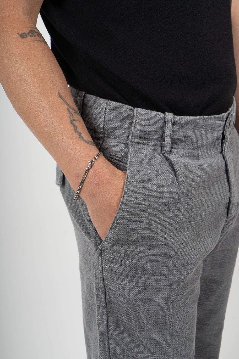 Textured Cotton Trousers Grey