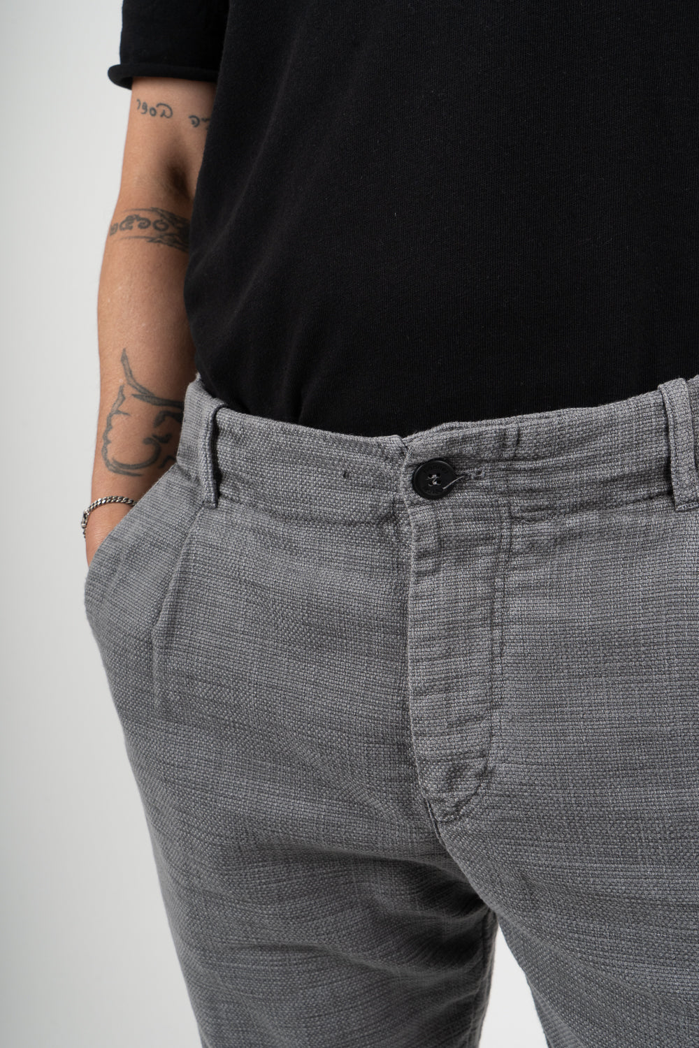 Textured Cotton Trousers Grey