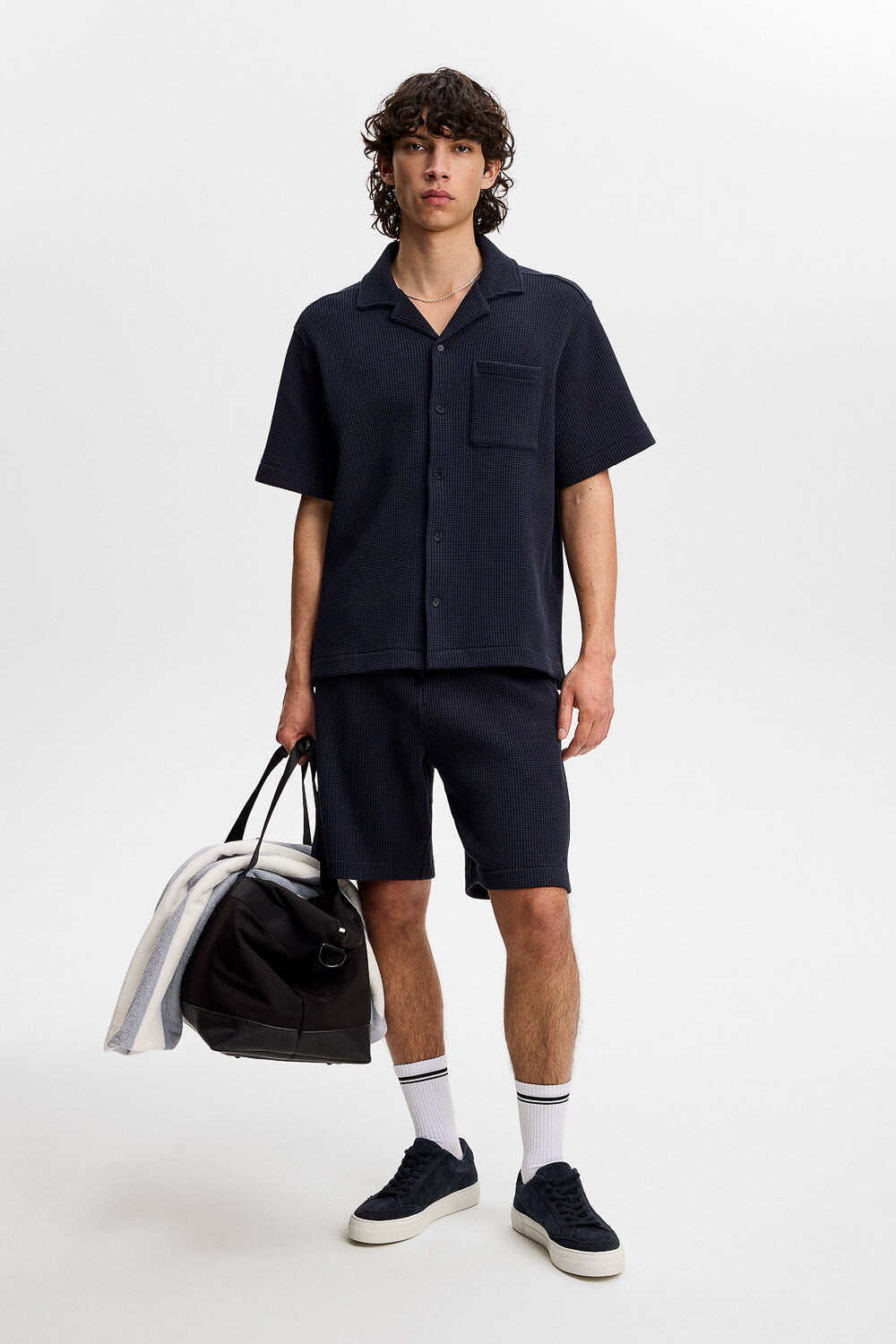 Theron Waffle Shirt Navy