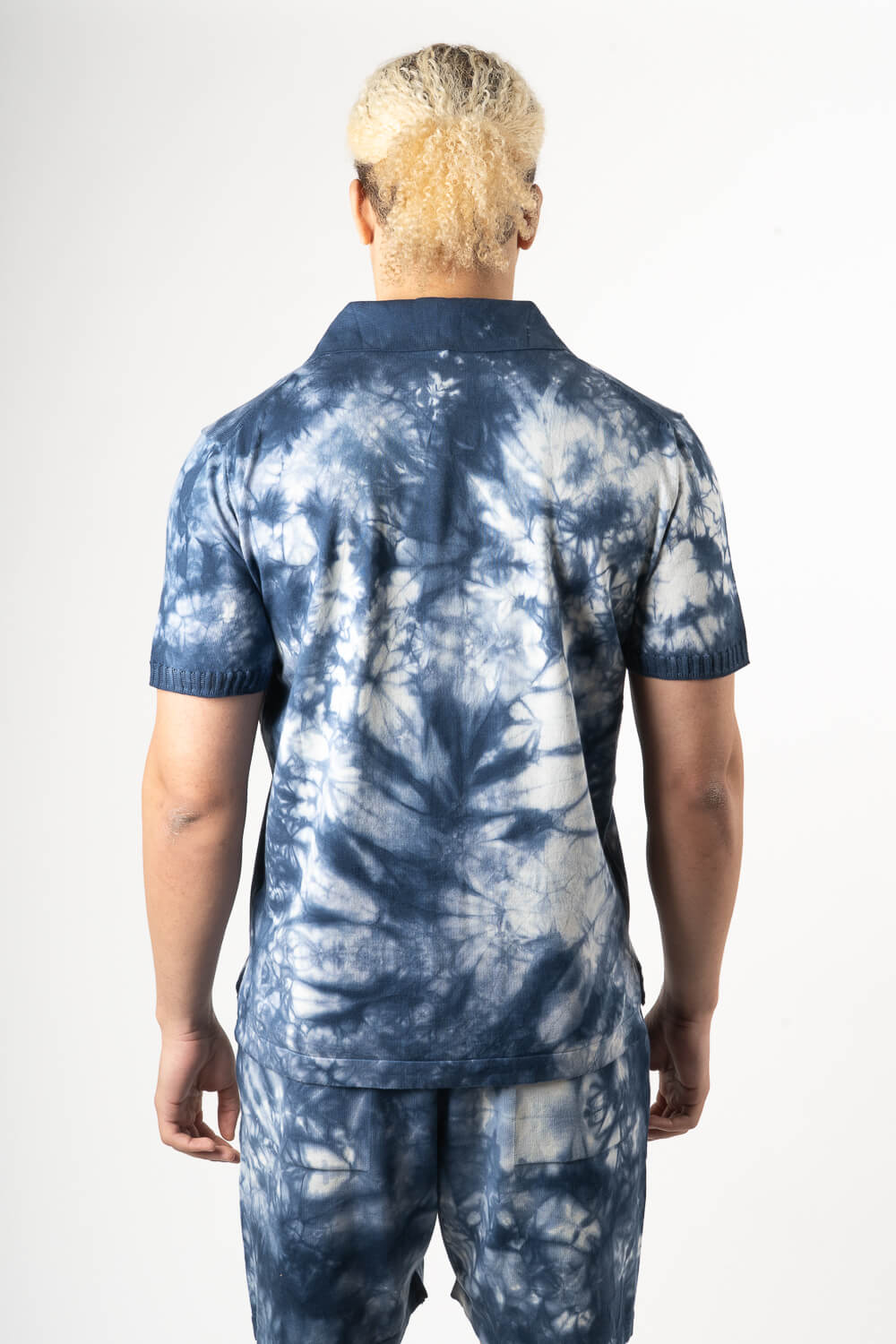 Tie-Dye Effect Italian Cotton Button-Up Shirt Blue