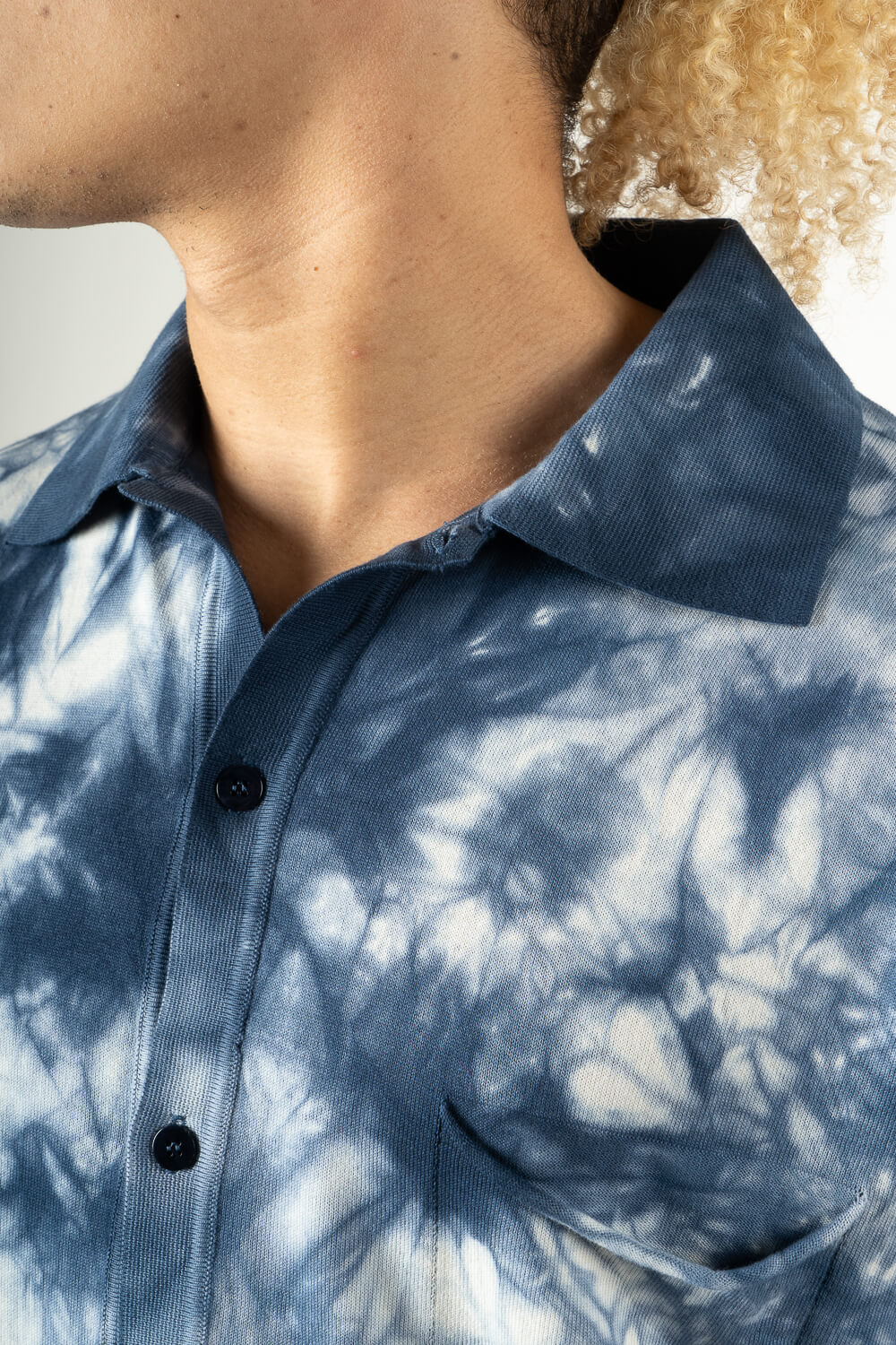 Tie-Dye Effect Italian Cotton Button-Up Shirt Blue