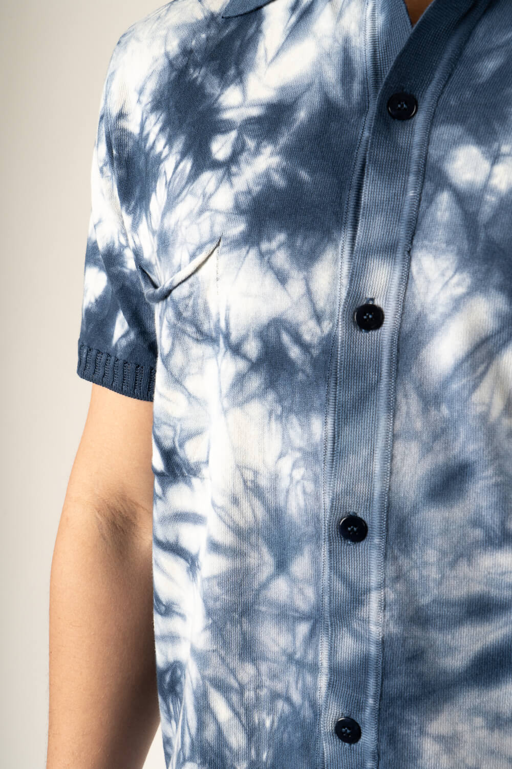 Tie-Dye Effect Italian Cotton Button-Up Shirt Blue