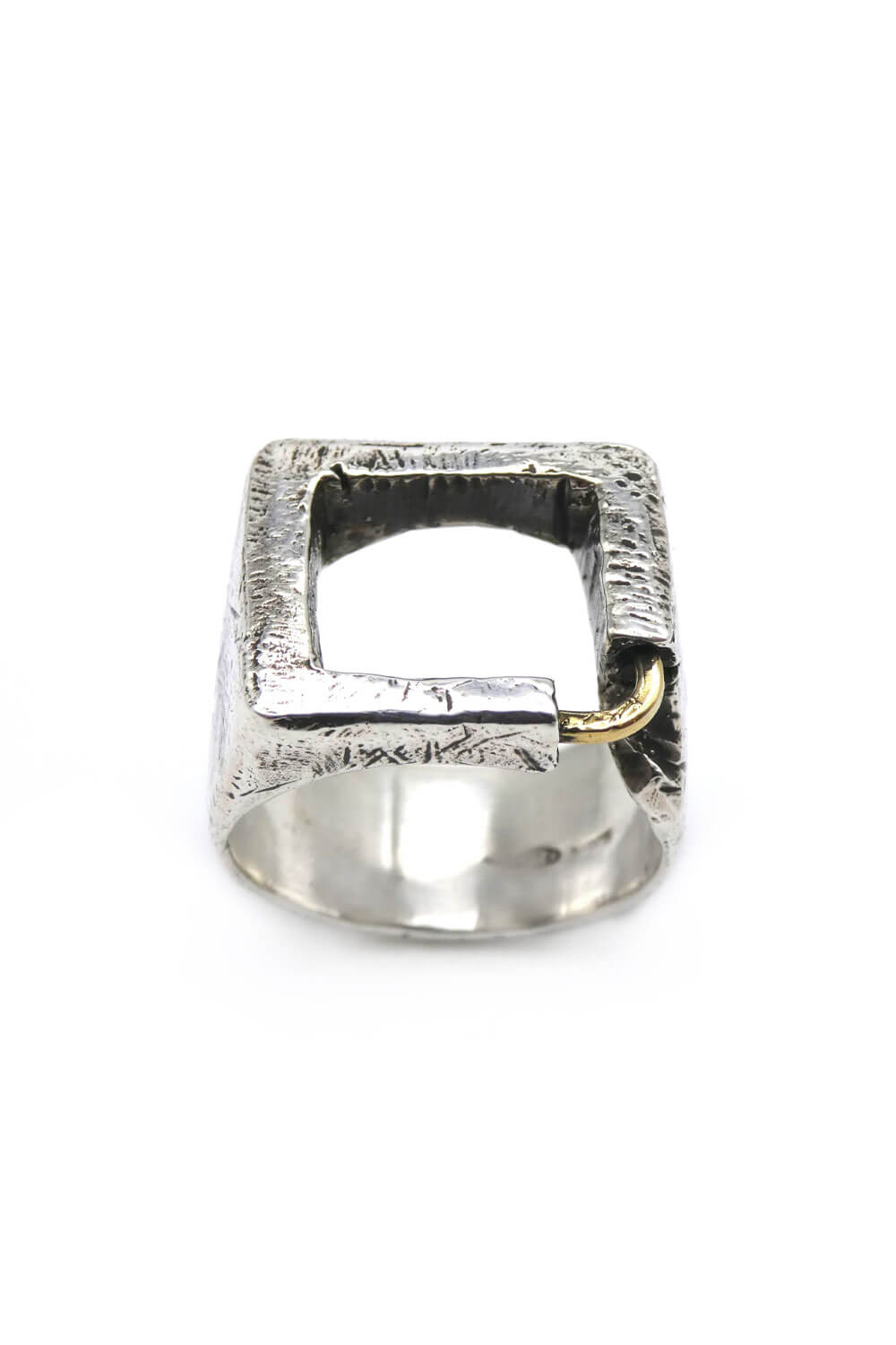 Turret Ring Sterling Silver W/ 9kt Gold Detail
