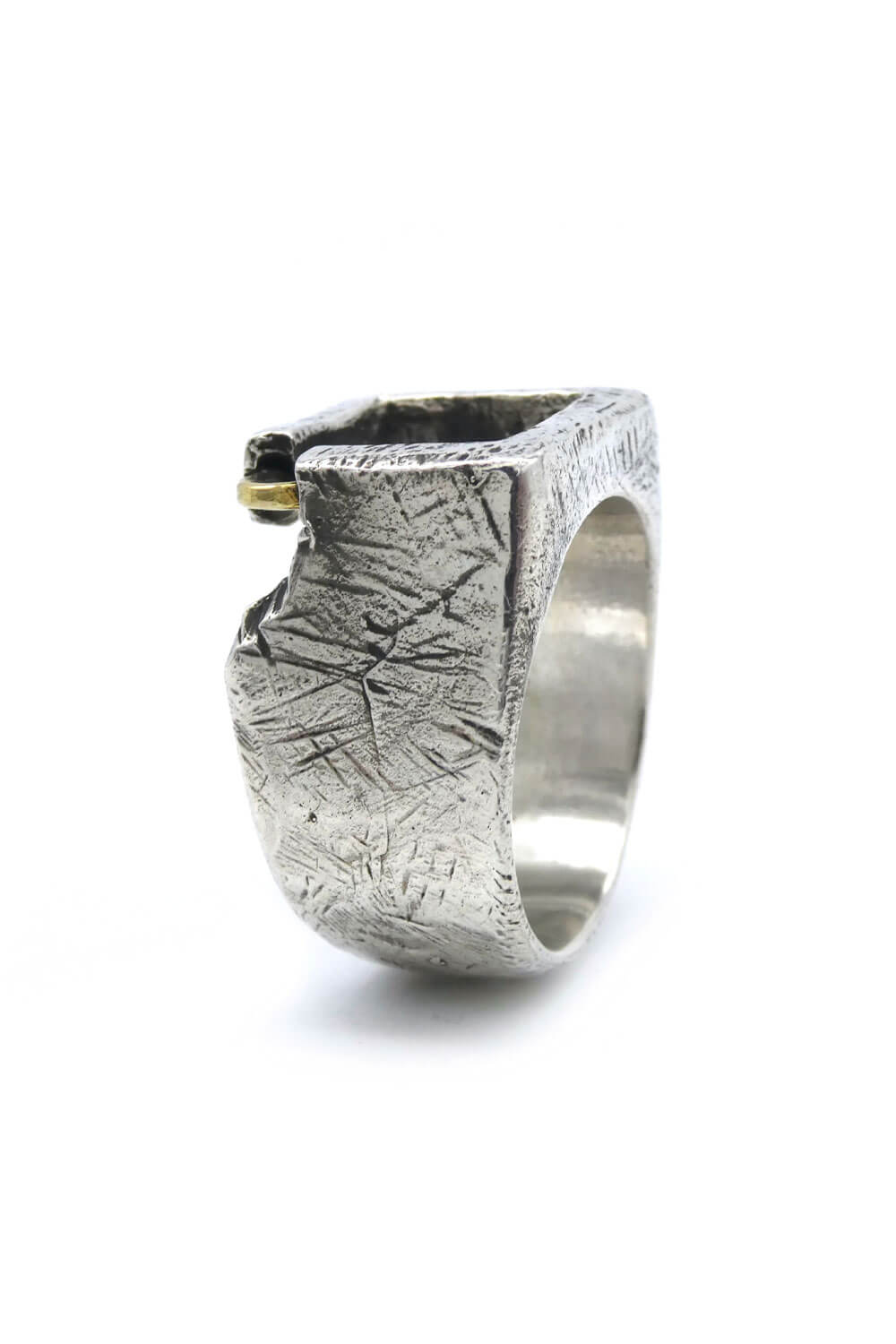 Turret Ring Sterling Silver W/ 9kt Gold Detail