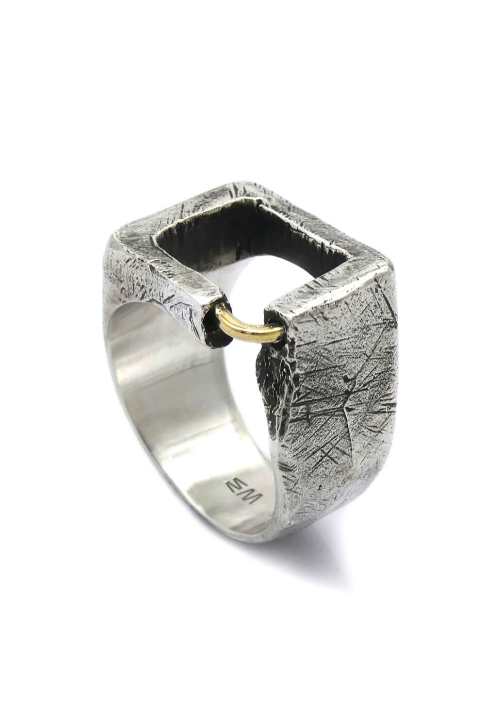 Turret Ring Sterling Silver W/ 9kt Gold Detail
