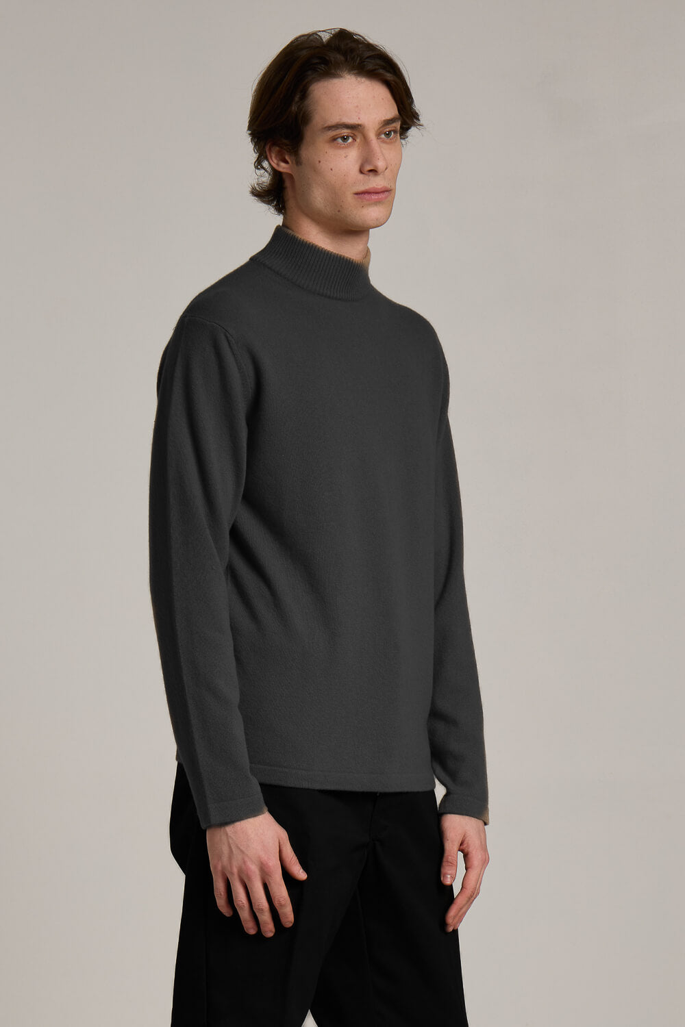 Turtle Neck Ultra Soft Merino Cashmere Sweater Charcoal Grey