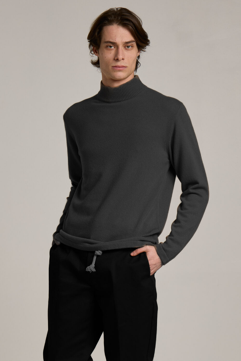 Turtle Neck Ultra Soft Merino Cashmere Sweater Charcoal Grey