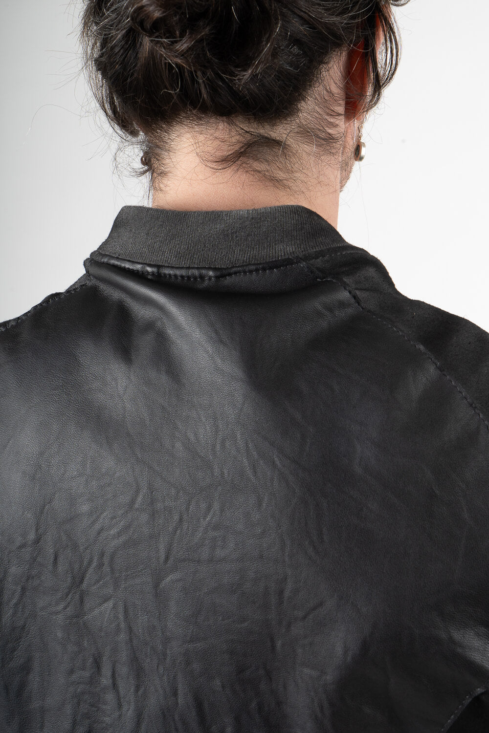Tuscan Cold-Dye Effect Leather Jacket W/ Jersey Cotton Arms Blue/Black