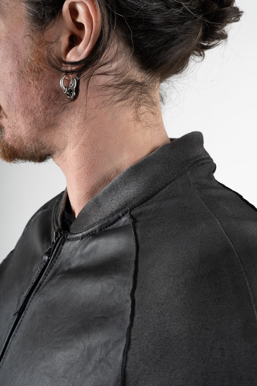 Tuscan Cold-Dye Effect Leather Jacket W/ Jersey Cotton Arms Blue/Black
