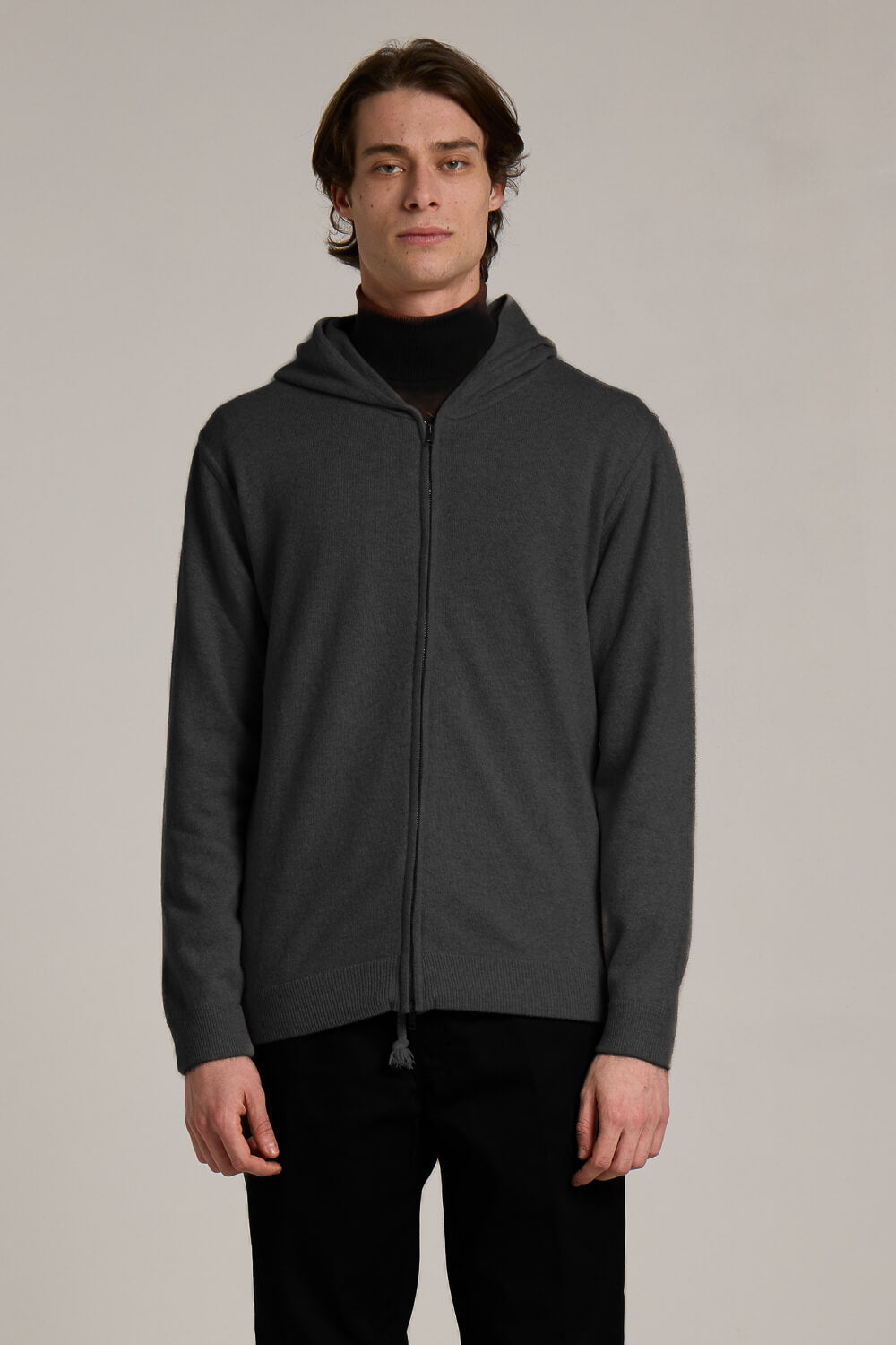 Ultra Fine Merino Wool Zip-Up Hoodie Charcoal Grey
