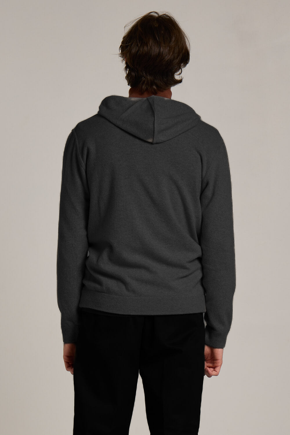 Ultra Fine Merino Wool Zip-Up Hoodie Charcoal Grey