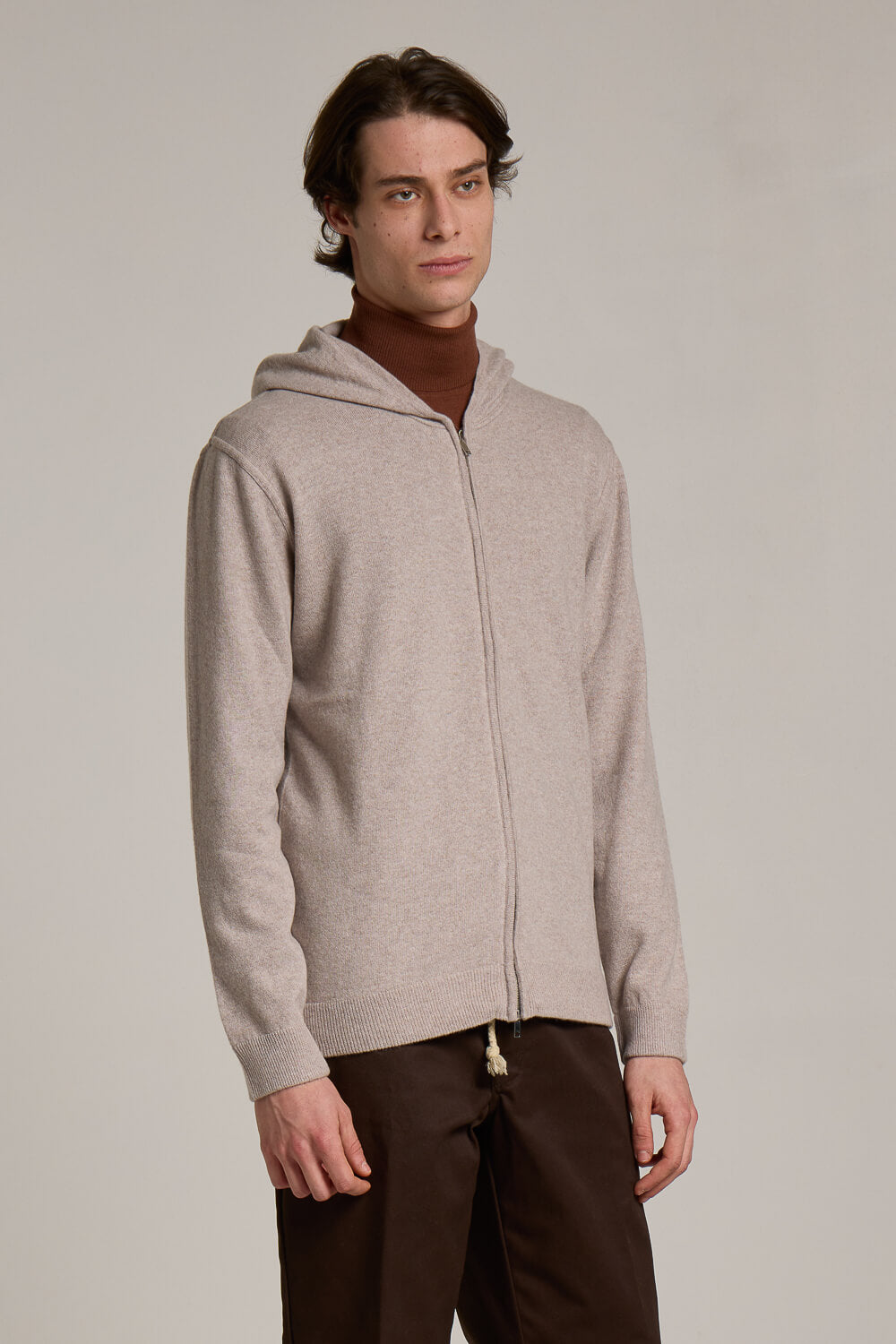 Ultra Fine Merino Wool/Cashmere Zip-Up Hoodie Oat