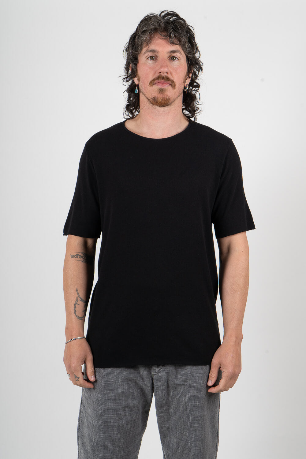 Ultra Soft Cotton/Linen Round Neck T-Shirt Black