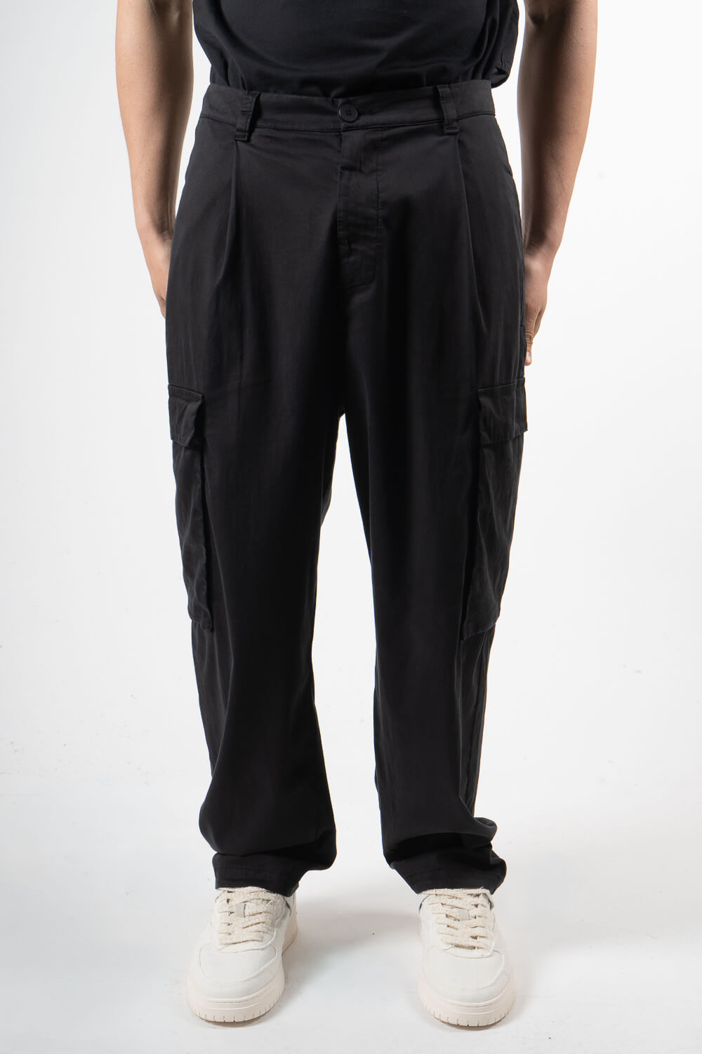 Ultra Soft Cotton Relaxed Fit  Cargo Trouser Black