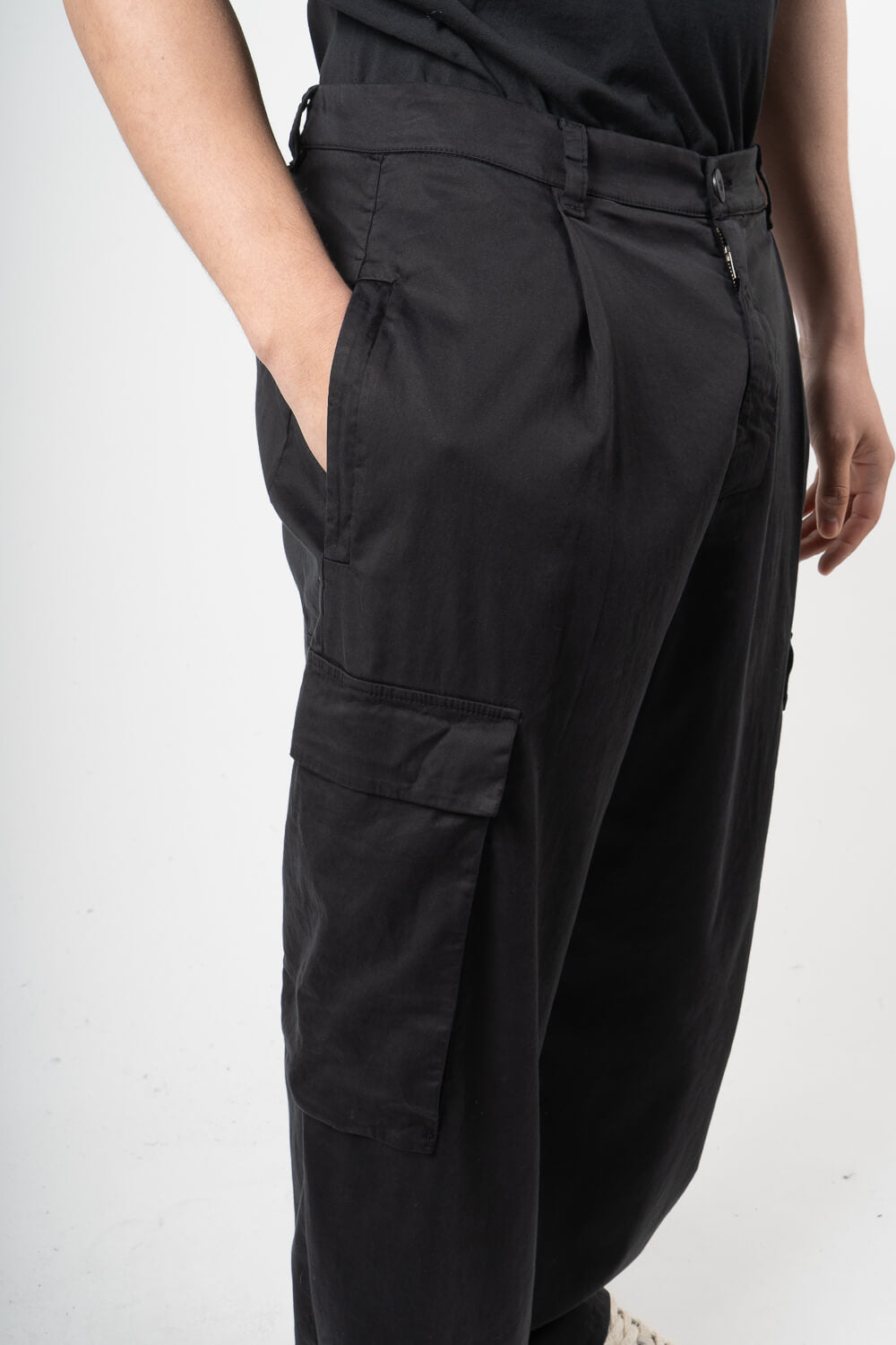 Ultra Soft Cotton Relaxed Fit  Cargo Trouser Black