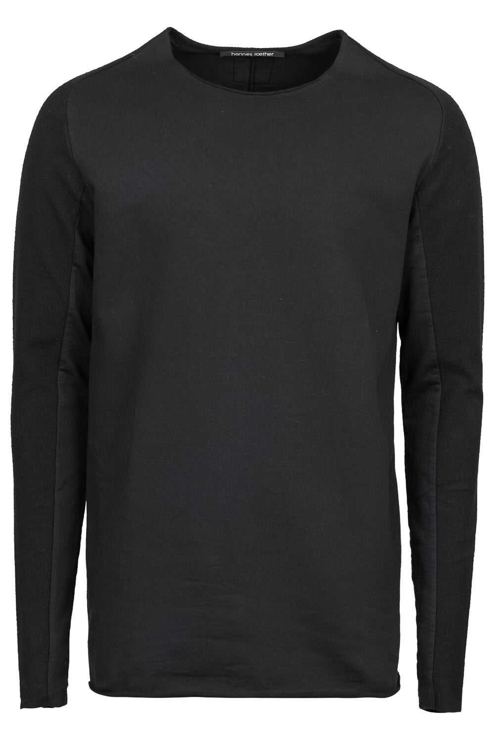 Ultra Soft Raw Neck Jersey Cotton Sweatshirt Black