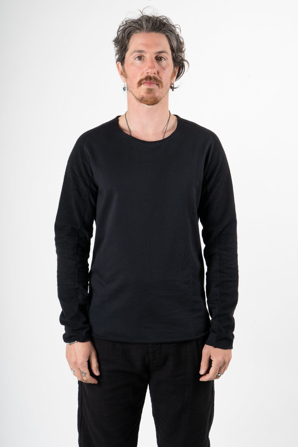Ultra Soft Raw Neck Jersey Cotton Sweatshirt Black