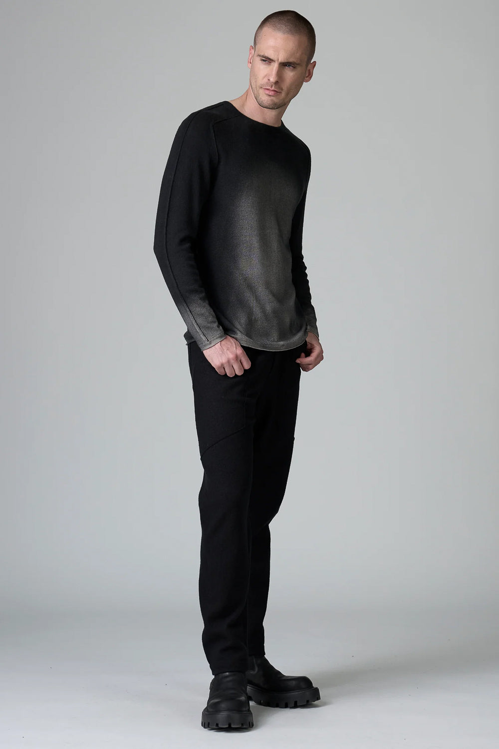 Ultra Soft Virgin Wool Spray Effect Sweater Black/Grey