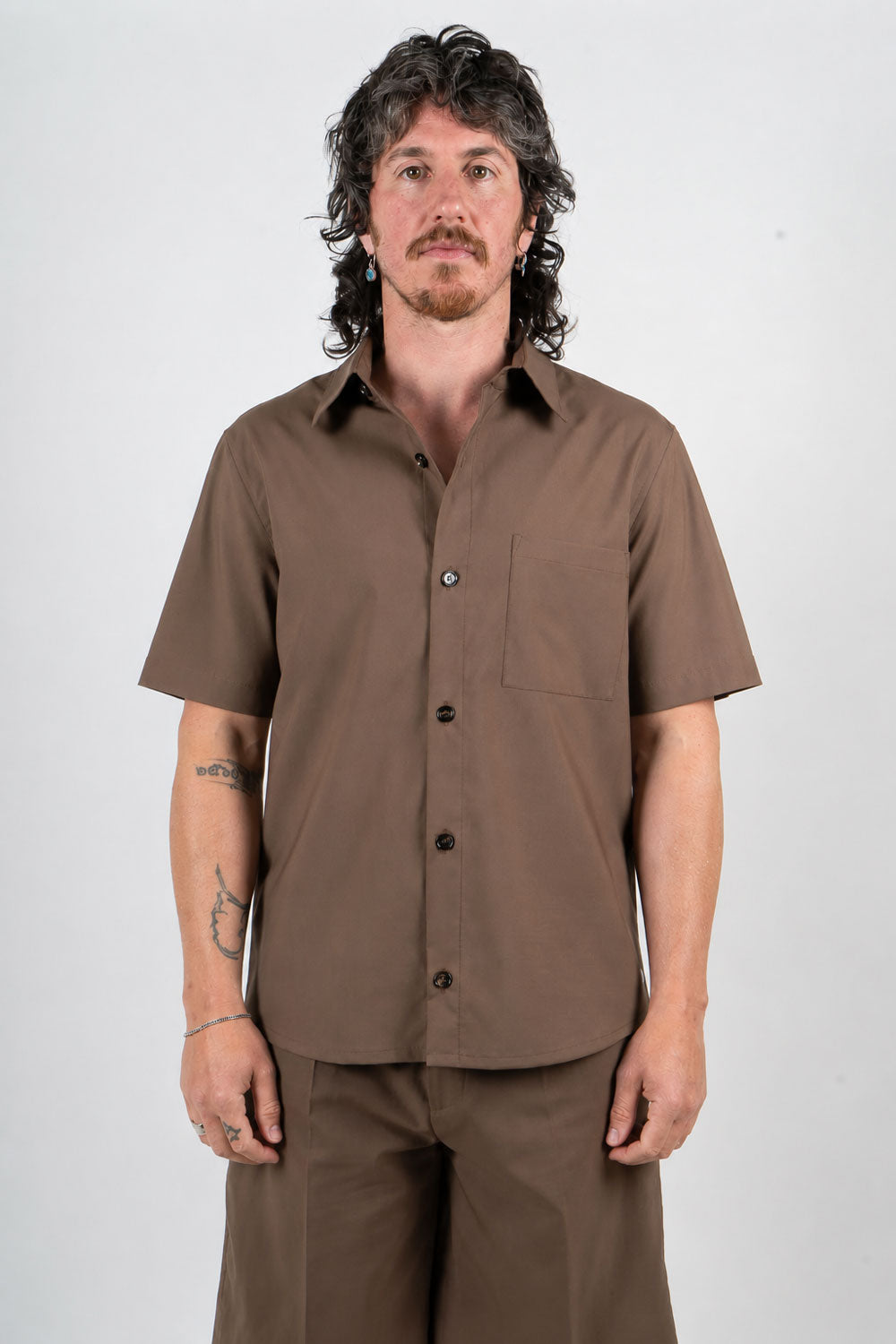 Ultrafine Blake Pocket Detail Button-Up Cotton Shirt Brown