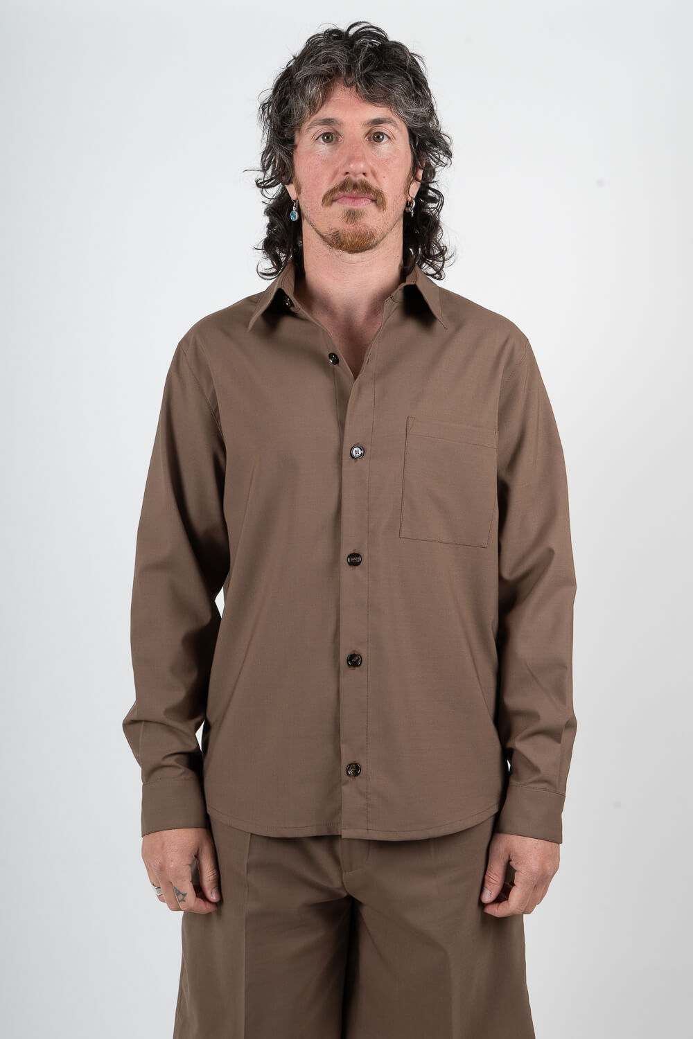 Ultrafine Blake Pocket Detail Button-Up Cotton Shirt Brown