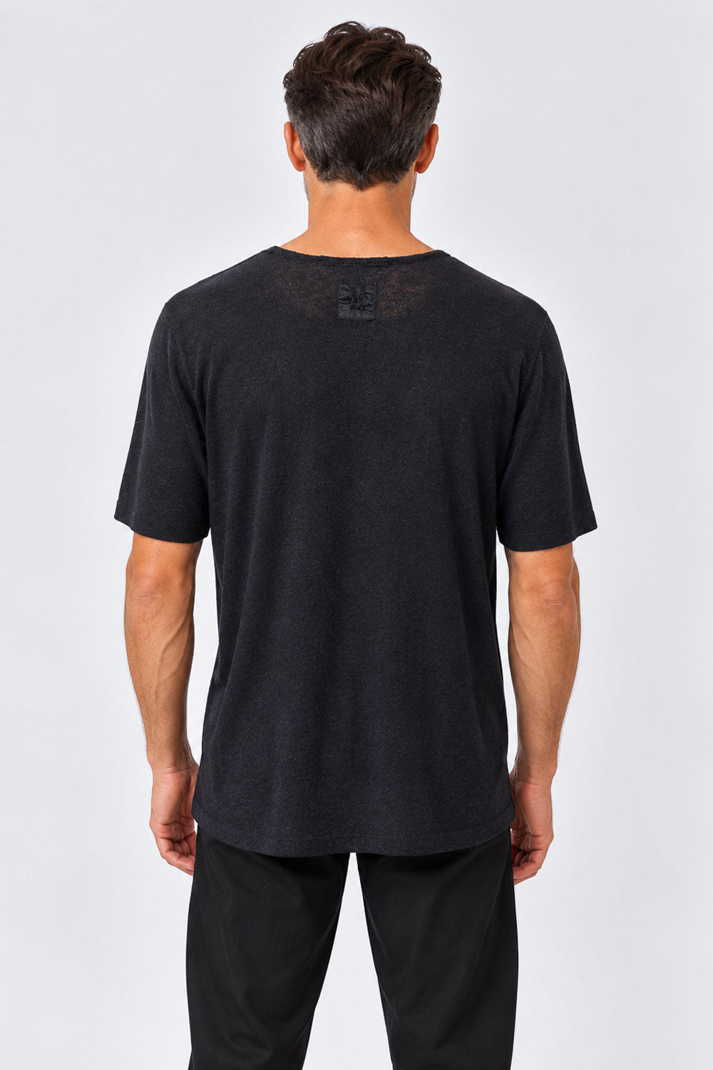 Velour Round Neck T-Shirt Black