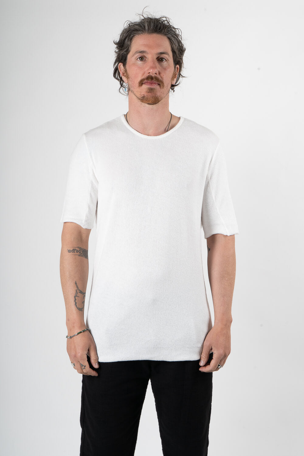 Velour Round Neck T-Shirt Cream