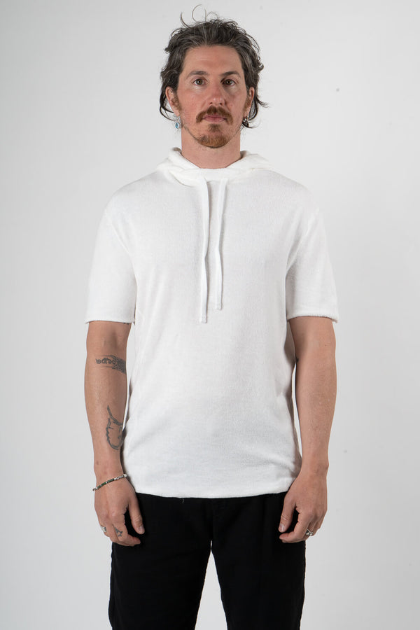 Velour Short Sleeve Hoodie Cream